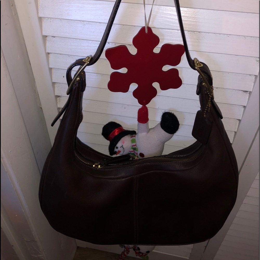 brown leather coach bag